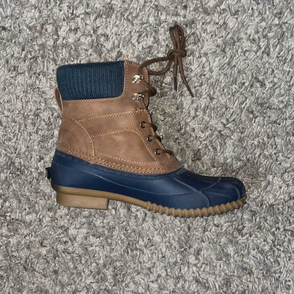 Tommy Hilfiger Cuffed Leather Winter Duck Navy Khaki Twreise Vintage 90s Boot - Picture 6 of 12